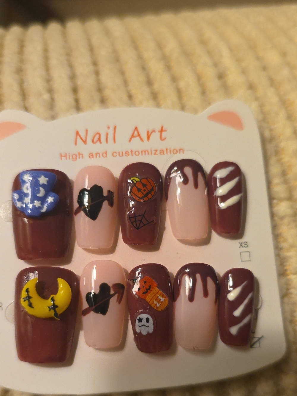 Nail Art Halloween Press-On Nails - Burgundy and Pink Size Large